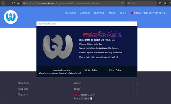 Waterfox水狐浏览器68 Alpha 1发布 基于Firefox的Web浏览器
